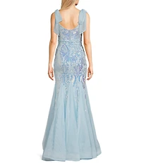 B. Darlin Sequin Pattern V-Neck Tie Shoulder Bustier Dress