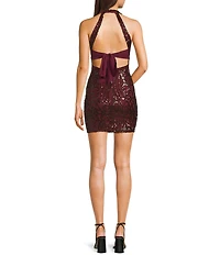 B. Darlin Sequin Patterned Halter V-Neck Tie Back Dress