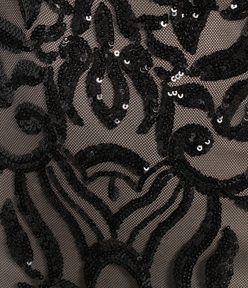 B. Darlin Sequin Patterned Mesh Sweetheart Neck Godet Inset Dress