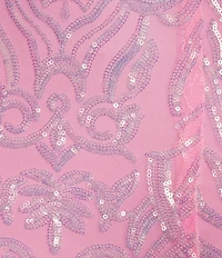 B. Darlin Sequin Patterned Scoop Neck Illusion Bodice Side Slit Lace Up Back Dress