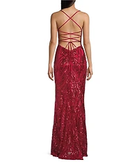 B. Darlin Sequin Patterned Scoop Neck Lace Up Back Dress