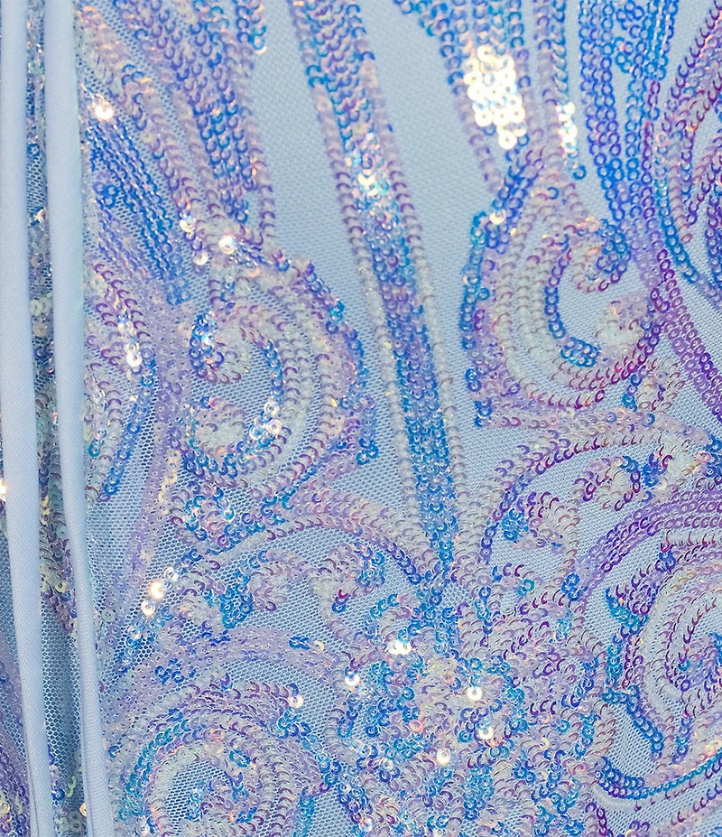 B. Darlin Sequin Patterned Square Neck Lace Up Back Mermaid Long Dress