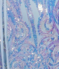 B. Darlin Sequin Patterned Square Neck Lace Up Back Mermaid Long Dress