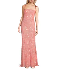 B. Darlin Sequin Patterned Straight Neck Double Spaghetti Strap Lace Up Back Dress