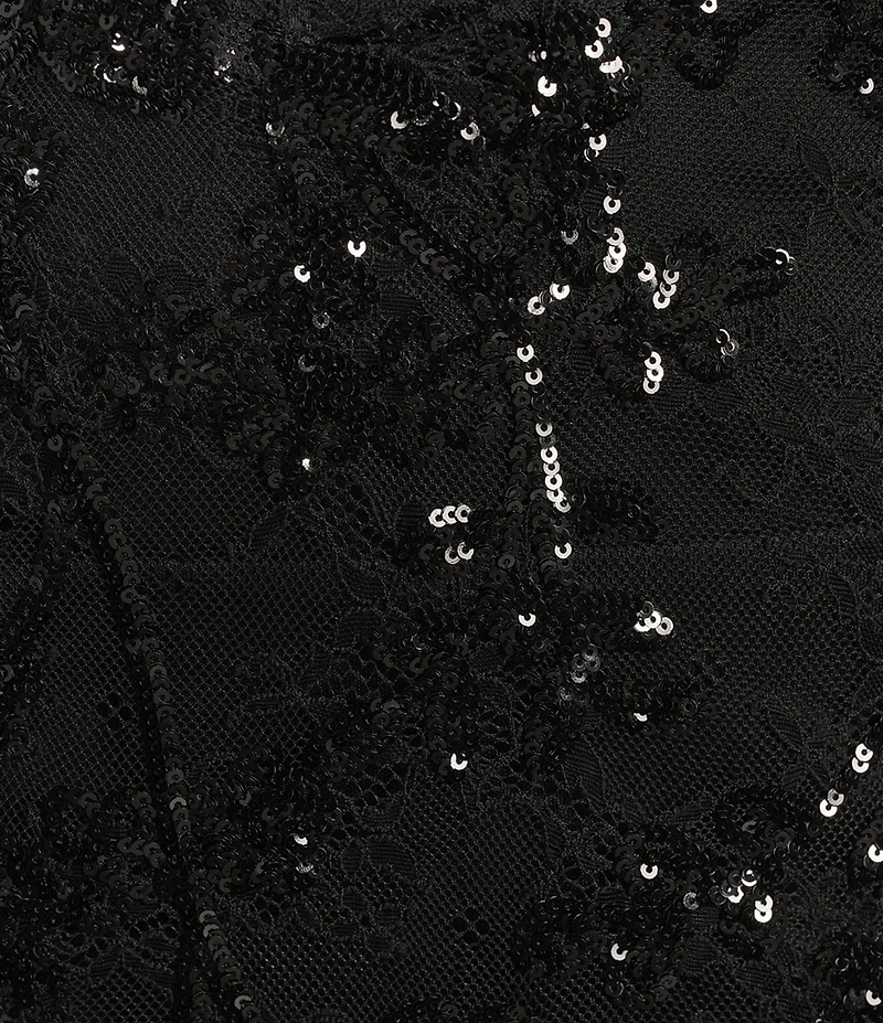 B. Darlin Sequin Patterned Strapless V-Neck Illusion Corseted Bodice Long Dress