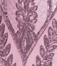 B. Darlin Sequin Patterned Sweetheart Neck Illusion Bodice Long Dress