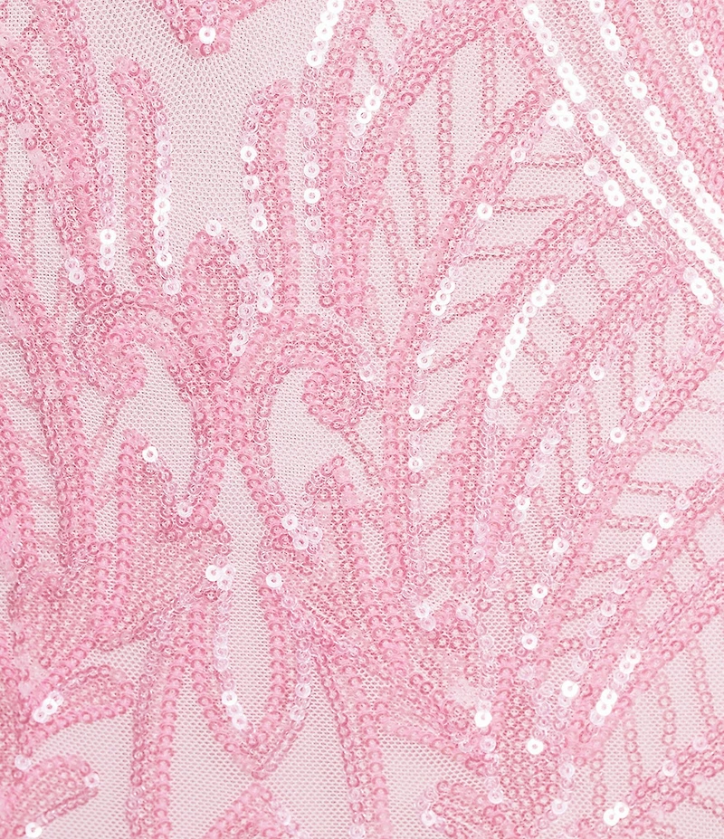 B. Darlin Sequin Patterned Sweetheart Neck Mesh Inset Front Slit Long Dress