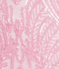 B. Darlin Sequin Patterned Sweetheart Neck Mesh Inset Front Slit Long Dress