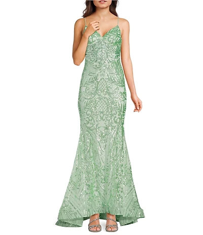 B. Darlin Sequin Patterned V-Neck Lace Up Back Dress