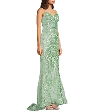 B. Darlin Sequin Patterned V-Neck Lace Up Back Dress