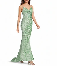 B. Darlin Sequin Patterned V-Neck Lace Up Back Dress