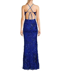B. Darlin Sequin Patterned V-Neck Spaghetti Strap Tie Back Dress