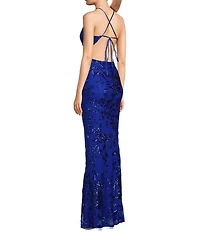 B. Darlin Sequin Patterned V-Neck Spaghetti Strap Tie Back Dress