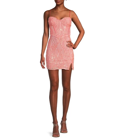 B. Darlin Sequin Sweetheart Neck Bustier Spaghetti Strap Fitted Dress