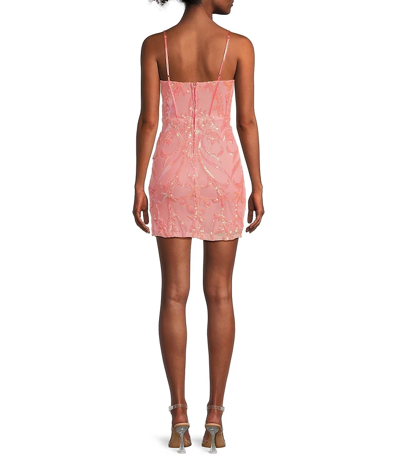 B. Darlin Sequin Sweetheart Neck Bustier Spaghetti Strap Fitted Dress