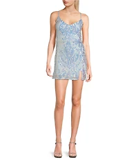 B. Darlin Sequin V-Neck Spaghetti Strap Front Slit Dress
