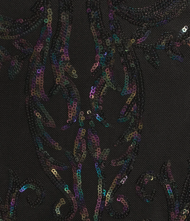 B. Darlin Sequins Pattern Off-The-Shoulder Scoop Neck Short Puff Sleeve A-Line Dress