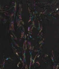 B. Darlin Sequins Pattern Off-The-Shoulder Scoop Neck Short Puff Sleeve A-Line Dress