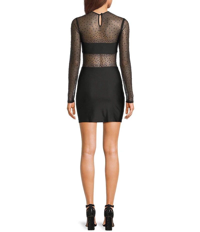 B. Darlin Sheer Illusion Stone Embellished Long Sleeve Bodycon Dress