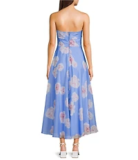 B. Darlin Shimmer Floral Printed Strapless Pleated A-Line Midi Dress