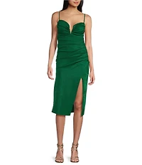 B. Darlin Shiny Satin Spaghetti Strap Midi Dress