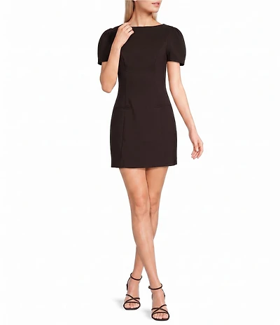 B. Darlin Short Puff Sleeve Faux Welt Pocket Front Dress