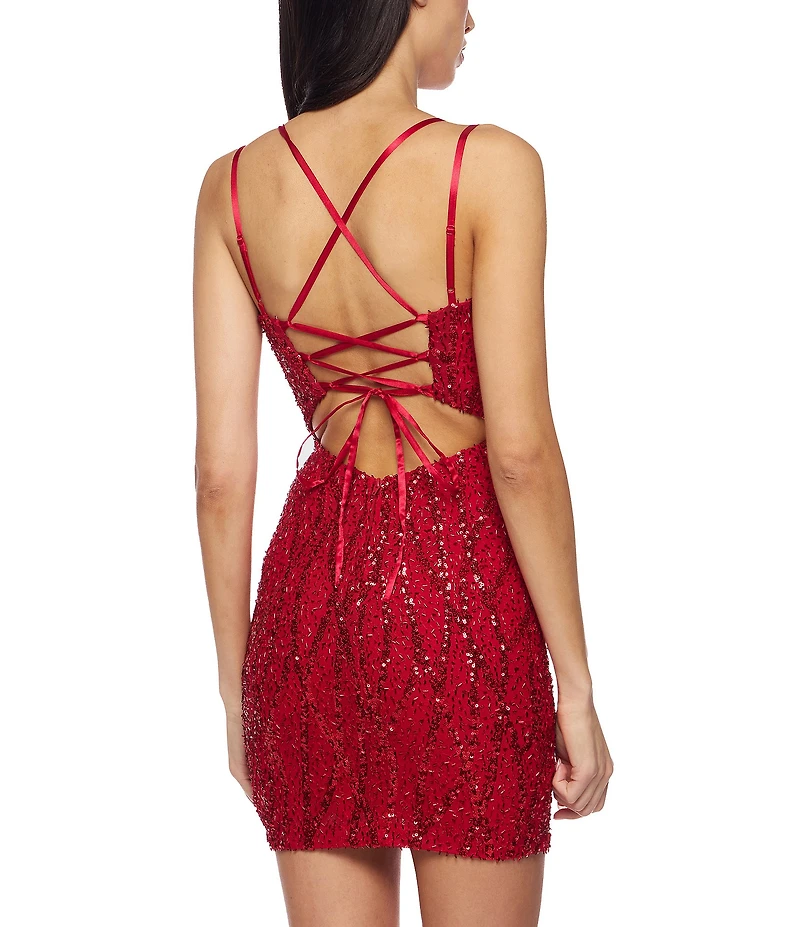 B. Darlin Sleeveless Beaded Sequin Bodycon Dress
