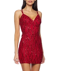 B. Darlin Sleeveless Beaded Sequin Bodycon Dress