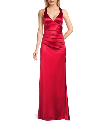 B. Darlin Sleeveless Satin X-Back Long Dress