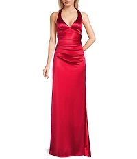 B. Darlin Sleeveless Satin X-Back Long Dress