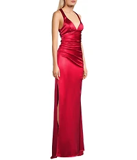 B. Darlin Sleeveless Satin X-Back Long Dress