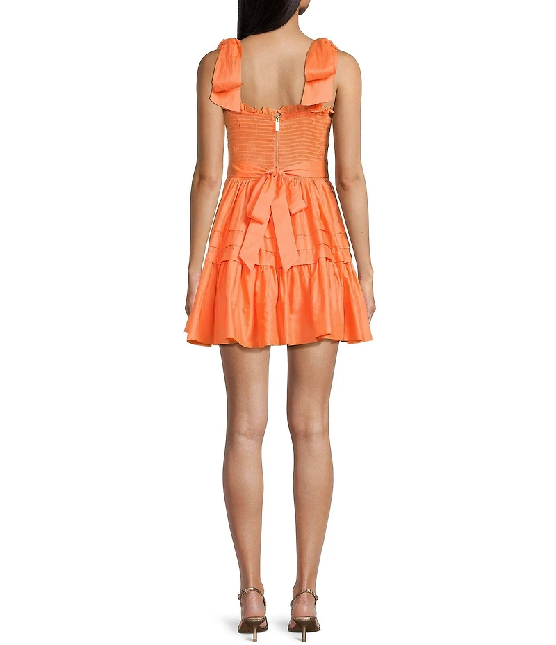 B. Darlin Smocked Bodice Tie Shoulder Pleated Fit And Flare Dress