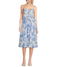 B. Darlin Spaghetti Strap Bustier Sweetheart Neck Bodice Button Trim Midi Dress