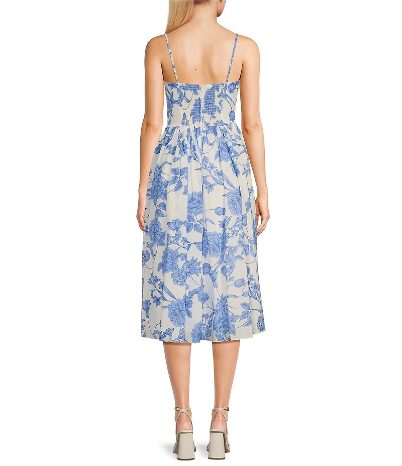 B. Darlin Spaghetti Strap Bustier Sweetheart Neck Bodice Button Trim Midi Dress
