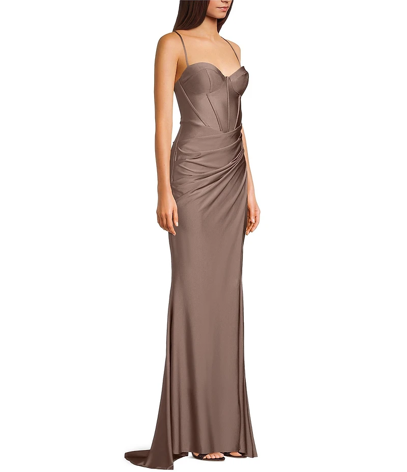 B. Darlin Spaghetti Strap Corset Side Shirred Long Dress