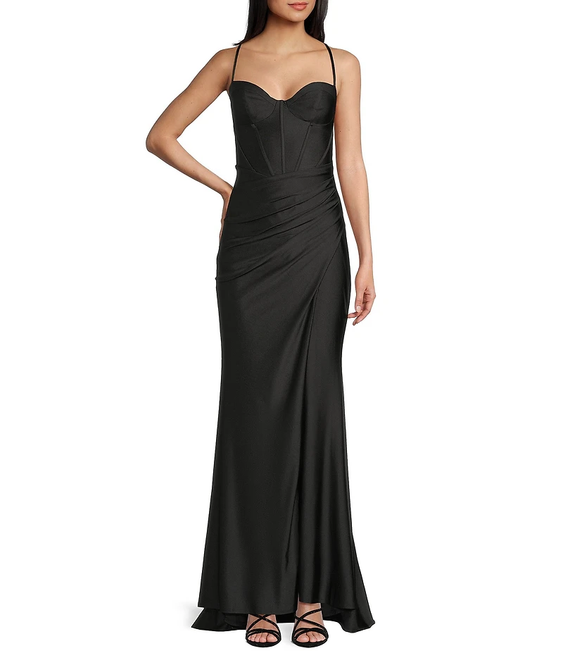 B. Darlin Spaghetti Strap Corset Side Shirred Long Dress