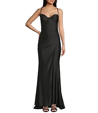 B. Darlin Spaghetti Strap Corset Side Shirred Long Dress