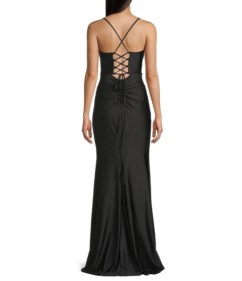 B. Darlin Spaghetti Strap Corset Side Shirred Long Dress
