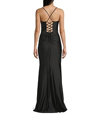 B. Darlin Spaghetti Strap Corset Side Shirred Long Dress