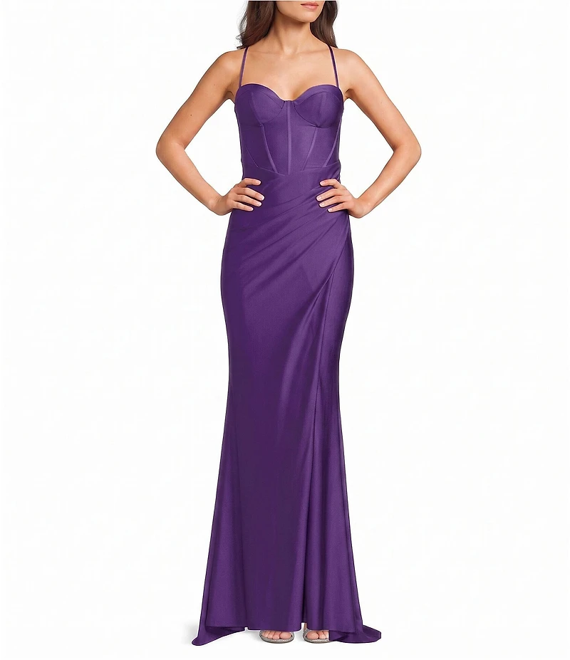 B. Darlin Spaghetti Strap Corset Side Shirred Long Dress