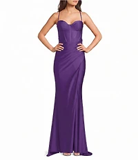 B. Darlin Spaghetti Strap Corset Side Shirred Long Dress