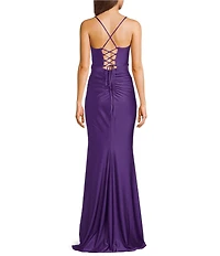 B. Darlin Spaghetti Strap Corset Side Shirred Long Dress