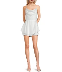 B. Darlin Spaghetti Strap Cowl Neck Tiered Romper
