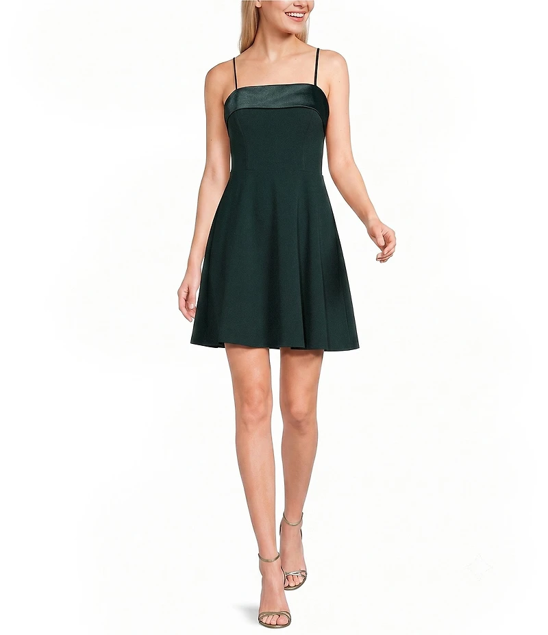 B. Darlin Spaghetti Strap Cuffed Straight Neck Skater Dress