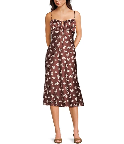 B. Darlin Spaghetti Strap Ditsy Floral Printed Satin Midi Dress