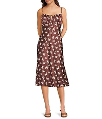 B. Darlin Spaghetti Strap Ditsy Floral Printed Satin Midi Dress