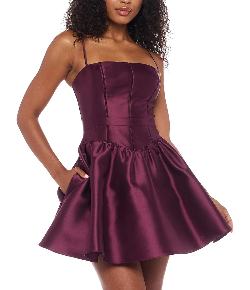B. Darlin Spaghetti Strap Drop Waist Lace Trim Party Dress