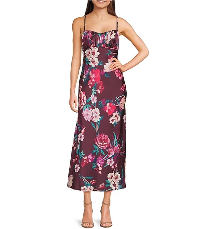 B. Darlin Spaghetti Strap Emma Floral Printed Bodice Midi Dress