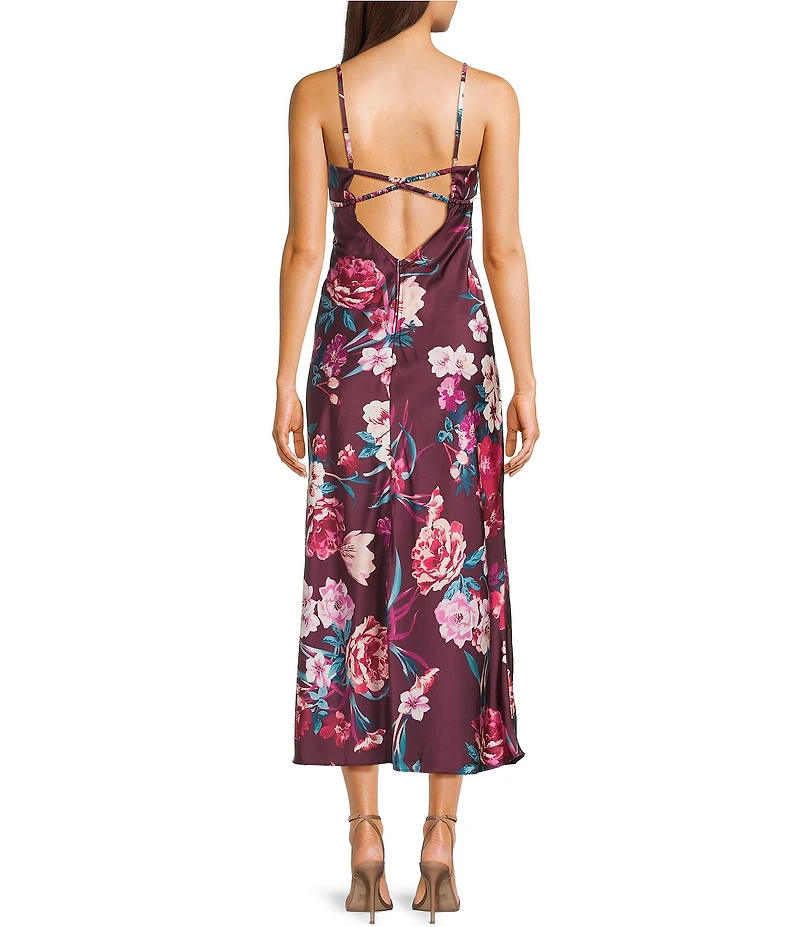 B. Darlin Spaghetti Strap Emma Floral Printed Bodice Midi Dress