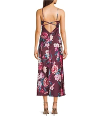 B. Darlin Spaghetti Strap Emma Floral Printed Bodice Midi Dress
